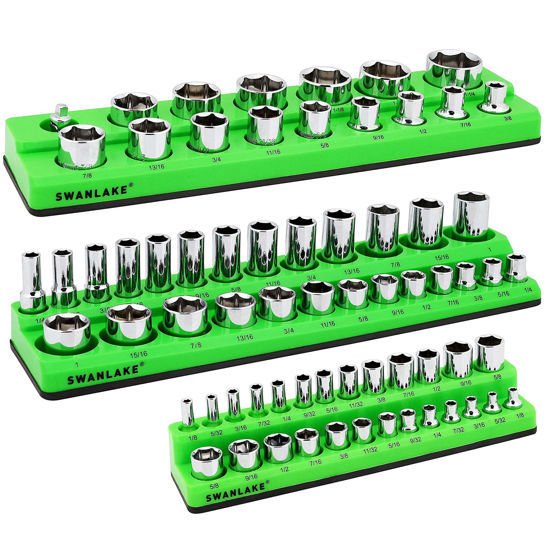 HGSKEO 3-Piece SAE Magnetic Socket Organizer Set - Holds 68 Sockets For 1/4", 3/8", 1/2" Drives