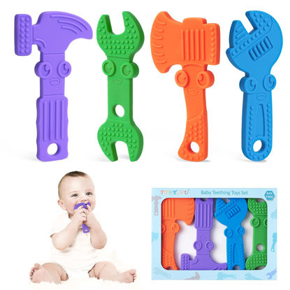Picture of TYRY.HU Baby Teething Toys for Babies 0-6 Months 6-12 Months, BPA Free Silicone Baby Molar Teether Chew Toys, Hammer Wrench Spanner Pliers for Boys Girls, Soft-Textured, Easy to Hold & Clean, 4 Packs