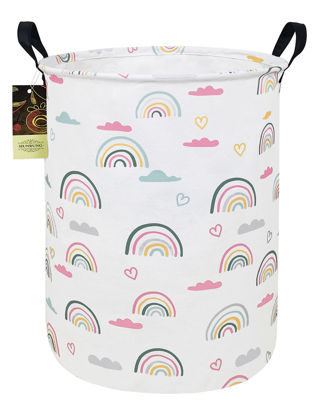 Picture of HUNRUNG Laundry Hamper,Large Canvas Fabric Lightweight Storage Basket Toy Organizer Dirty Clothes Collapsible Waterproof for College Dorms（Round-Rainbow）