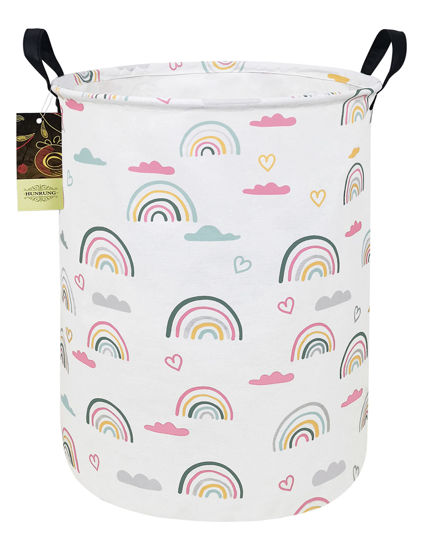 Picture of HUNRUNG Laundry Hamper,Large Canvas Fabric Lightweight Storage Basket Toy Organizer Dirty Clothes Collapsible Waterproof for College Dorms（Round-Rainbow）