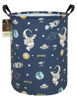 Picture of HUNRUNG Laundry Hamper,Large Canvas Fabric Lightweight Storage Basket Toy Organizer Dirty Clothes Collapsible Waterproof for College Dorms（Round-Blue Space Astronaut）