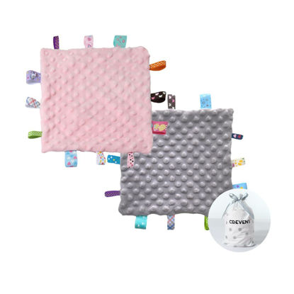 Picture of CREVENT Tag Security Blankets for Babies, Soft Small Taggie for Boys Girls, Baby Comforter Sensory Blanket, Great Gifts for Birthday Baby Shower 10"X10" (Pink+Grey)