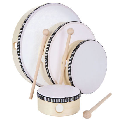 Picture of 10 Inch 8 Inch 6 Inch 4 Inch Hand Drum Percussion Musical Instrument Wood Frame Drum with Drum Stick