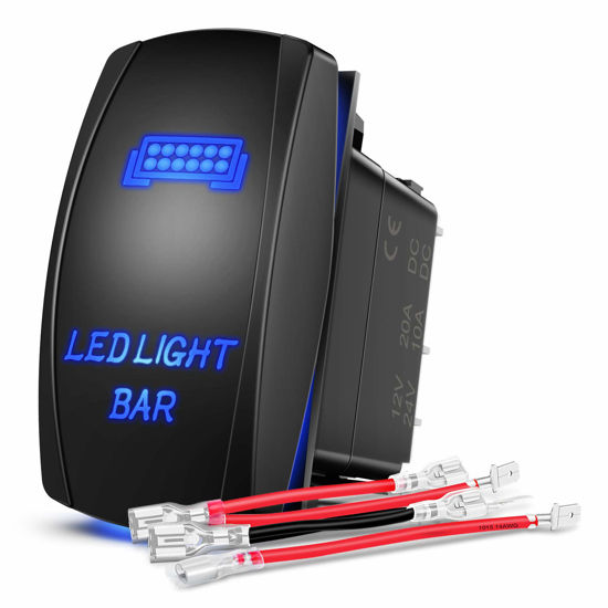 Picture of Nilight - 90001B LED Light Bar Rocker Switch 5Pin Laser On/Off LED Light 20A/12V 10A/24V Switch Jumper Wires Set for Jeep Boat Trucks,2 Years Warranty,Blue