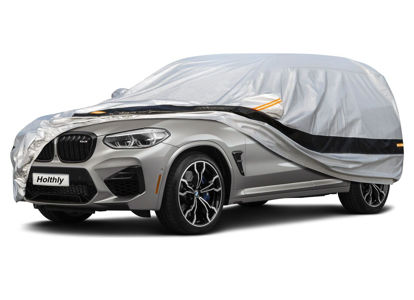 Picture of Holthly 10 Layer SUV Car Cover Waterproof All Weather for Large SUV,100% Waterproof Outdoor Car Covers Rain Snow UV Dust Protection. Custom Fit for BMW X5, Toyota Highlander, Mercedes GLE,etc Silver