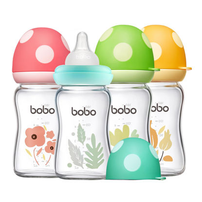 Picture of YOHKOH Natural Glass Baby Bottle with Natural Response Nipple, Newborn Anti-Colic Baby Bottles, Wide Neck Mushroom Cap Baby Bottle, Clear (Multicolour1, (5.4oz (Pack of 4))