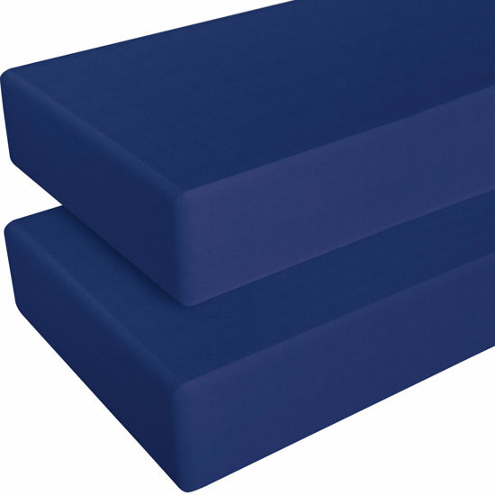 Picture of NTBAY 2 Pack 100% Brushed Microfiber Fitted Crib Sheet, Super Soft and Cozy 28x52 Crib Sheet for Standard Crib and Toddler Mattresses, Boys, Girls, Unisex, Navy Blue, 28x52 Inches