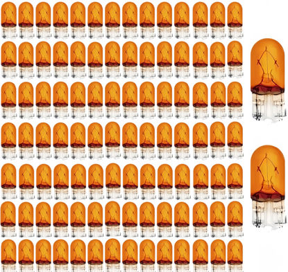 Picture of Kadiby 100 Pack 194A 194Amber 194na Miniature Bulb Yellow Orange Light T10 2825 168 W5W Car Automotive Brake Mini Tail Bulb 147 152 158 159 161 184 192 193 259 280 285