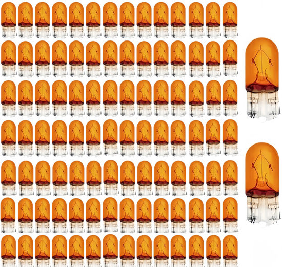 Picture of Kadiby 100 Pack 194A 194Amber 194na Miniature Bulb Yellow Orange Light T10 2825 168 W5W Car Automotive Brake Mini Tail Bulb 147 152 158 159 161 184 192 193 259 280 285