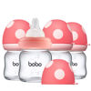 Picture of YOHKOH Natural Glass Baby Bottle with Natural Response Nipple, Newborn Anti-Colic Baby Bottles, Wide Neck Mushroom Cap Baby Bottle, Clear (3.4oz (Pack of 4), Red)