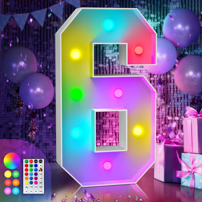 Picture of imprsv 3FT Colorful Marquee Light Up Numbers,18 Colors Number 6 with Remote, Light Up Numbers Sign for Sweet 16 60th Birthday Anniversary Party Decor,Pre-Cut Foam Board Kit, Mosaic Numbers for Balloon