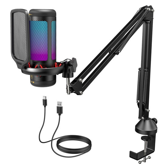 Picture of Gaming USB Microphone Set for PC, TONOR RGB Condenser Mic with Boom Arm Quick Mute, RGB Lighting, Pop Filter, Shock Mount, Gain Control for Streaming Podcasting Recording Discord Twitch YouTube TC310+