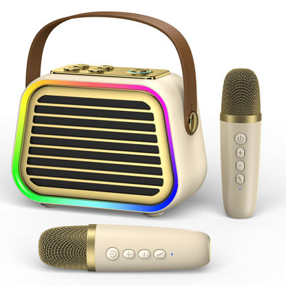 Picture of EAIHW Karaoke Machine for Kids,Portable Bluetooth Mini Karaoke Machine with 2 Wireless Microphones,Five Dynamic LED and Funny Sound for Kids Adults Party,Christmas Ideal Gifts for Kids.