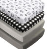 Picture of 4 Pack Woodland Forest Animals Wood Neutral Unisex Fitted Baby Crib Sheets Set for Baby Boys or Girls Black and White