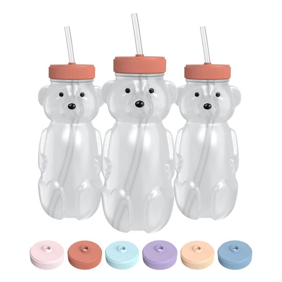 Picture of The 730 Project Honey Bear Straw Cup for Babies, 8-oz Honey Bear Cup with Lid, 3-Pack Therapy Learning Honeybear Straw Cup, Baby Honey Bear Bottle Set, Firetruck RED