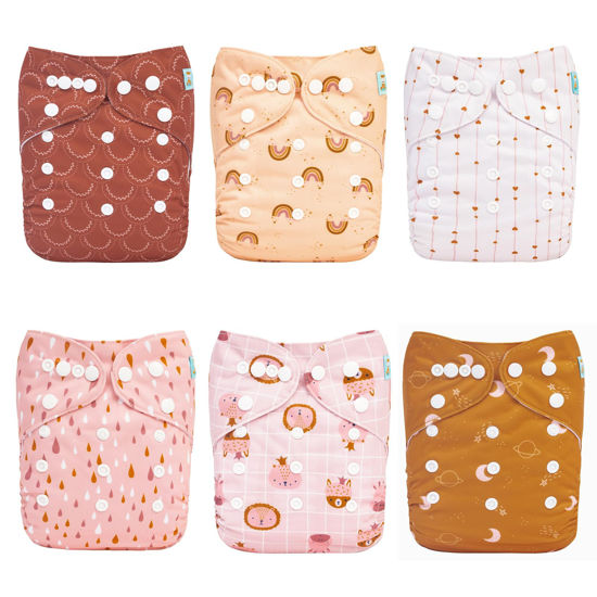 Picture of ALVABABY Baby Cloth Diapers 6 Pack with 12 Inserts One Size Adjustable Washable Reusable for Baby Girls and Boys 6DM104