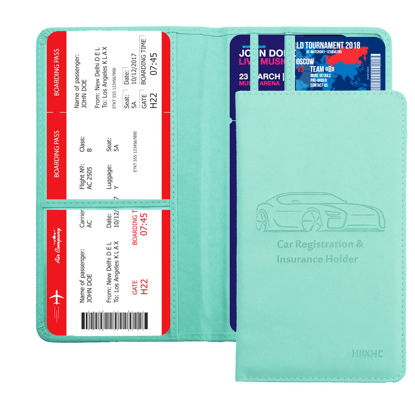 Picture of Car Registration and Insurance Card Holder - Leather Vehicle Glove Box Automobile Documents Paperwork Wallet Case Organizer for ID, Driver's License, Key Contact Information Cards - Men&Women