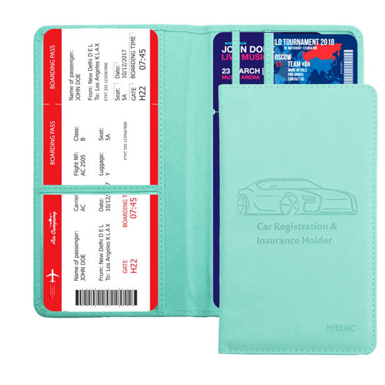 Picture of Car Registration and Insurance Card Holder - Leather Vehicle Glove Box Automobile Documents Paperwork Wallet Case Organizer for ID, Driver's License, Key Contact Information Cards - Men&Women