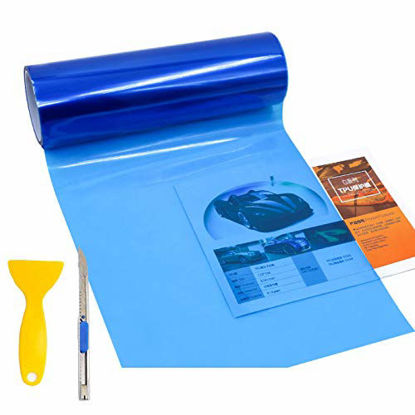 Picture of KOMAS 12” X 48” Tint Vinyl Film Sticker Sheet Roll for Car Headlight, Tail Lights, Fog Lights with Squeegee + Cutter (Glossy Dark Blue)
