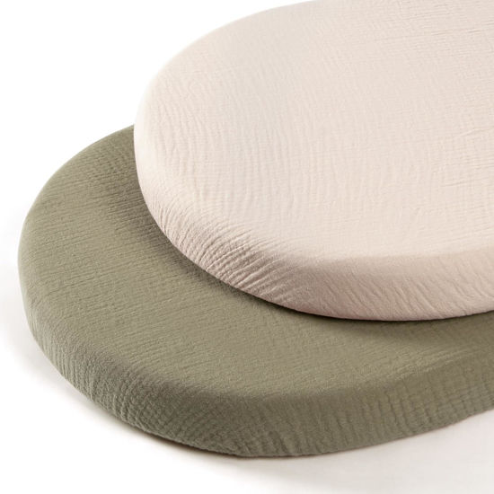 Picture of lulumoon Baby Muslin Bassinet Sheets: Cotton Bassinet Sheets Neutral for Boys and Girls - Bassinet Sheets Fitted for Oval Rectangle or Hourglass