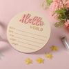 Picture of Newborn Announcement Sign, 5.9in Wooden Hello World Sign Baby Welcome Sign Birth Baby Name Plaques for Newborn Boys and Girls Photo Props Baby Shower Hospital Nursery (Light Pink)
