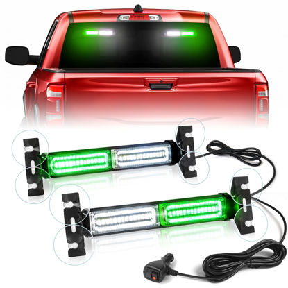 Picture of HLauto 1002L Emergency Strobe Traffic Advisor Light Bar: 40LED Dash Safety Warning Flashing Front/Rear Windshield Visor Light for Construction Vehicle, Trucks (2x10.7inch, Green White)