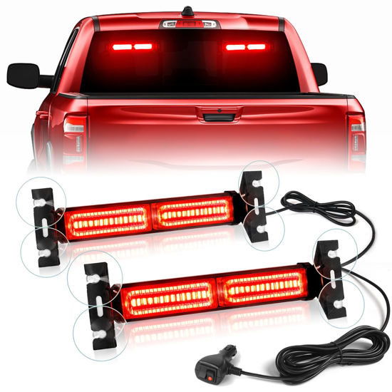 Picture of HLauto 1002L Emergency Strobe Traffic Advisor Light Bar: 40 LED Dash Safety Warning Flashing Light, Front/Rear Windshield Visor Light for Construction Vehicle, Tow/Plow Truck (2x10.7inch, Red)