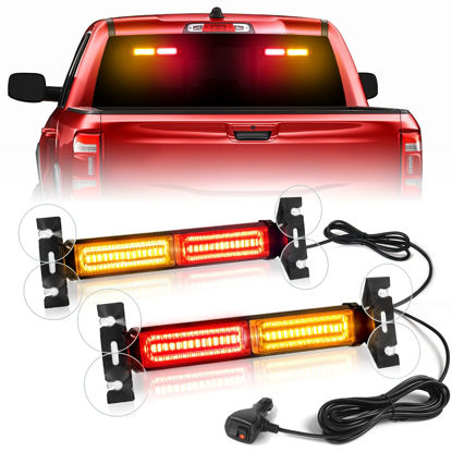 Picture of HLauto 1002L Emergency Strobe Traffic Advisor Light Bar: 40LED Dash Safety Warning Flashing Front/Rear Windshield Visor Light for Construction Vehicle, Trucks (2x10.7inch, Amber Red)
