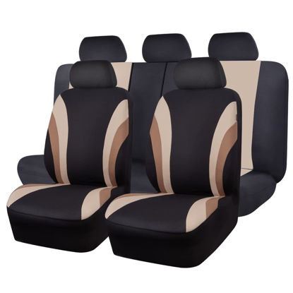 Picture of CAR PASS Line Rider Sporty Cloth 11PCS Universal Fit Car Seat Cover -100% Breathable with 5mm Composite Sponge Inside,Airbag Compatible,3zipper Bench(Full Set, Black and Beige)