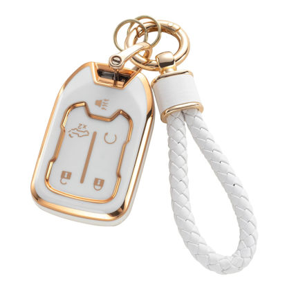 Picture of RUABIBAN for GMC Key Fob Cover with Keychain, TPU Key Case Fit for 2019 2020 2021 2022 Chevy Silverado GMC Sierra 1500 2500HD 3500HD Terrain Acadia Smart Key Protector Shell 5 Buttons