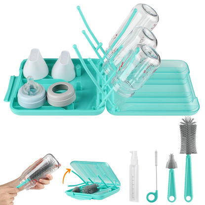 Picture of YomauiYee 6 in 1 Bottle Brush Set,Bottle Cleaner Brush Kit with Bottle Brush,Drying Rack,Nipple Brush,Straw Brush,Soap Dispenser&Storage Box,Portable Baby Essentials for Home&Travel