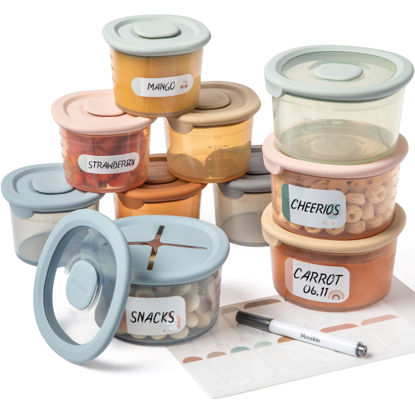 Picture of Moonkie Silicone Baby Food Containers | 8oz/4 oz Baby Food Storage Jars with Airtight Lids and A Snack Cup Lid | Freezer,Microwave and Dishwasher Safe, Reusable Baby Food Jars for Infant & Toddler