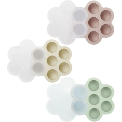 Picture of PandaEar 3 Pack Baby Food Freezer Tray with Lids, Silicone Baby Fruit Food Feeder Teether Tray, Baby Food Storage Container Ice Cube Tray Maker for Homemade Baby Food (Pink/Green/Linen)