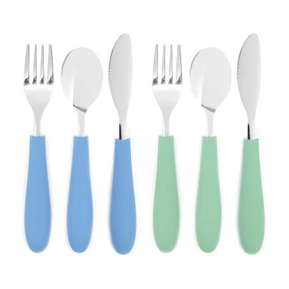 Picture of Elk and Friends Kids Silverware with Silicone Handle | Childrens Safe Flatware | Kids Utensils | Spoon + Fork + Knife set | 4 years+ | 6 Pieces