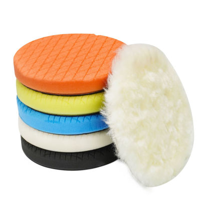 Picture of Autolock 7" Buffing Polishing Pads, 6 Pcs 7 Inch 180mm Face for 6.7 Inch Backing Plate, Compound Buffing Sponge and Woolen Pads, Cutting Polishing Pad Kit for Car Buffer Compounding, Polish and Wax