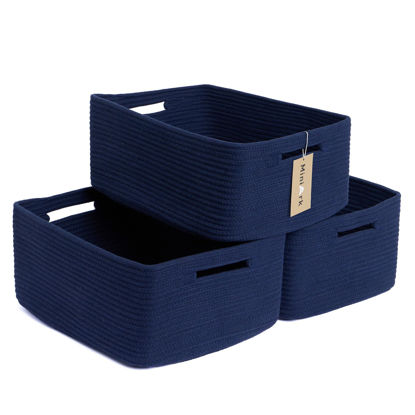 Picture of MiniArk Large Storage Baskets for Shelves, Closet Organizers and Storage Bins for Clothes Blanket Towels, Baby Nursery, Toy Baskets Box, Woven Rope Baskets, 17 x 13 x 7.5”, 3 Packs Navy Blue