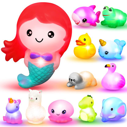 Picture of JOYIN 12 PCS Light Up Bath Toys, Toddler Flashing Colourful LED Bathtub Mermaid Toy, Baby Bathtime Floating Rubber Shower Gifts for Infant Kids Boy Girl Birthday Valentines Swimming Pool Party
