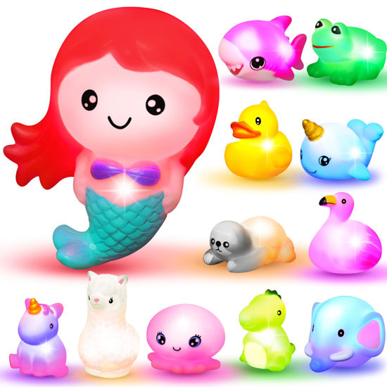 Picture of JOYIN 12 PCS Light Up Bath Toys, Toddler Flashing Colourful LED Bathtub Mermaid Toy, Baby Bathtime Floating Rubber Shower Gifts for Infant Kids Boy Girl Birthday Valentines Swimming Pool Party