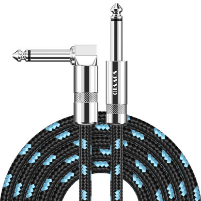 Picture of Sovvid Guitar Cable 10FT Professional Instrument Cable Electric Guitar AMP Cord Updated Version 1/4 TS Cable for Guitar Bass Mandolin Keyboard and Pro Audio, Right Angle to Straight (Black Blue)