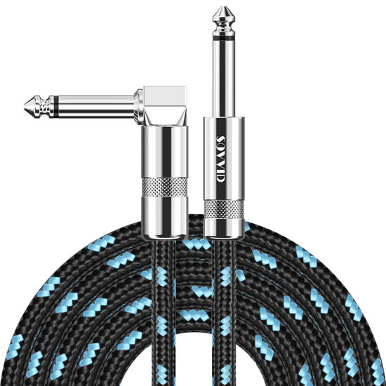 Picture of Sovvid Guitar Cable 10FT Professional Instrument Cable Electric Guitar AMP Cord Updated Version 1/4 TS Cable for Guitar Bass Mandolin Keyboard and Pro Audio, Right Angle to Straight (Black Blue)