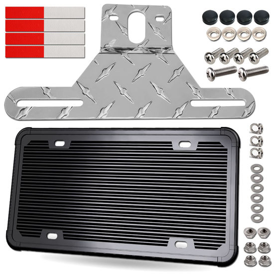 Picture of Aootf Trailer License Plate Bracket Holder- Truck/RVs/Boats Aluminum Car Tag Frame and Black Silicone Cover, Universal License Plate Light Mounting Kit with Stainless Steel Screw Cap
