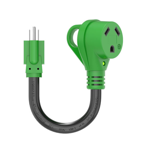 Picture of RVGUARD 30 Amp to 110 Volt RV Adapter Cord 12 Inch, NEMA 5-15P to NEMA TT-30R Electrical Power Adapter with LED Power Indicator, Green, ETL Listed