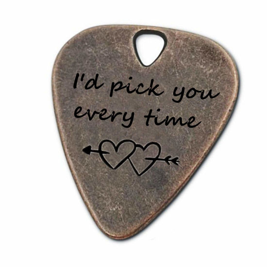 Picture of JUPPE Guitar Picks, I'd Pick You Every Time Bronze Guitar Pick With Leather Case, Music Birthday Gifts For Couples (Bronze- I'd Pick You Every Time)