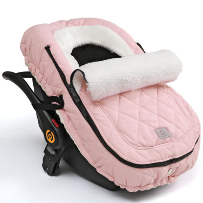 Picture of ACRABROS Car Seat Cover Baby: Winter Infant Carseat Canopy for Boy Girl Newborn Zipper Peeping Window Warm Cozy Cold Weather Waterproof Universal Fitted, Pink