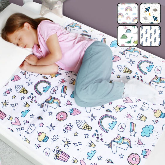 Picture of Hygge Sheets® Potty Training Pee Pads for Kids, Toddlers - 100% Waterproof, Non Slip Bed Wetting Pad for Twin Beds - Washable, Reusable Mattress & Sheet Protector - Unicorn