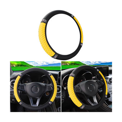 Picture of Bling Soft Leather Steering Wheel Cover, 15 Inch Colorful Rhinestones Auto Elastic Steering Wheel Protector, Sparkly Crystal Diamond for Women Girls, Car Accessories for Most Cars (Yellow)
