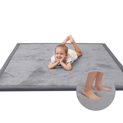Picture of Baby Play Mat for Floor,1.3" Thick Memory foam Tummy Time Mat,Soft Coral Velvet Nursery Rug,Large Non Slip Crawling Mat for Toddlers,Infants,kids,Yoga Mat,Tatami Mat for Living Room(Dark Gray)