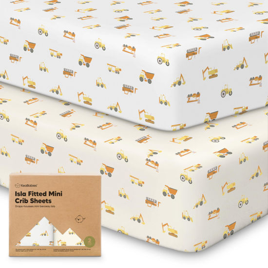Picture of Pack and Play Sheets Fitted, 2-Pack Mini Crib Sheets - Pack N Play Sheets, Fitted Crib Sheet for Pack and Play Mattress, Playard Baby Crib Sheets, Crib Sheets Neutral for Boys, Girls (Construction)