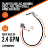 Picture of DeWay Fuel Transfer Pump for Gas Can with Manual Hand Trigger Nozzle | Fast 2.4GPM Flow Rate, 51” Heavy Rubber Hose, 4 AA Battery Power & 3 Adapters for Gasoline, Kerosene, Diesel & Non-Potable Water