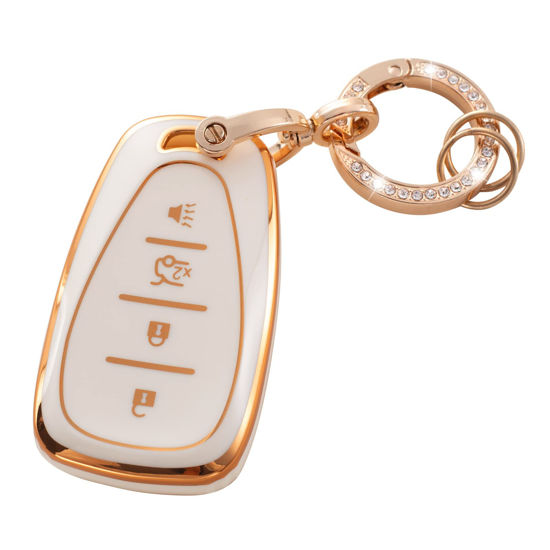 Picture of RUABIBAN Key Fob Cover Compatible with Chevy, Soft TPU Key Case Protection Fit for Chevy Chevrolet Malibu Equinox Traverse Camaro Cruze Blazer Volt Bolt Smart 4 Buttons